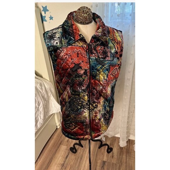 VTG 90s Art to Wear Coldwater  Creek Womens 1X Quilted Velour Burnout Vest Boho - Picture 1 of 7